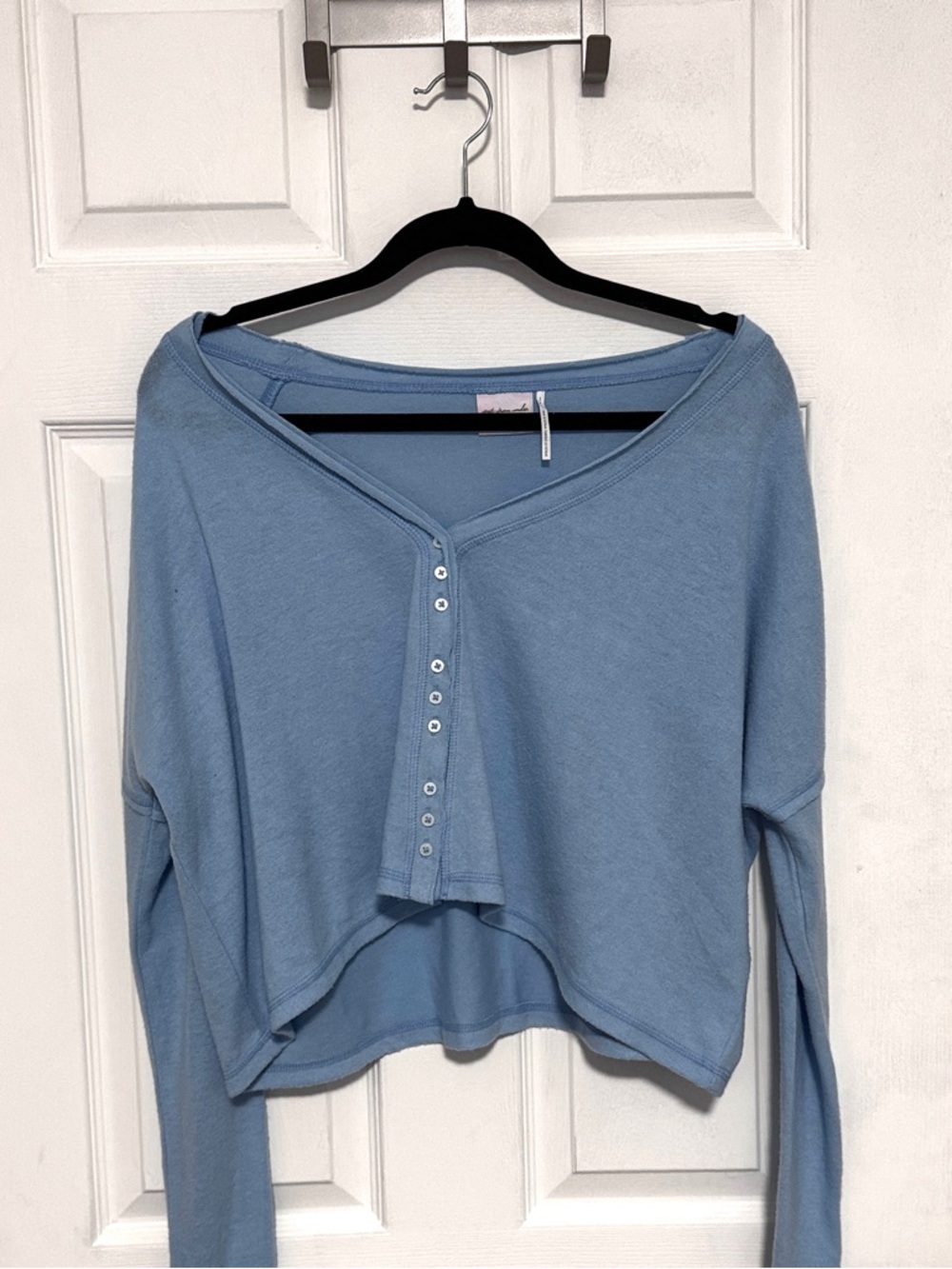 Urban Outfitters Light Blue Cropped Button-Front Sweatshirt